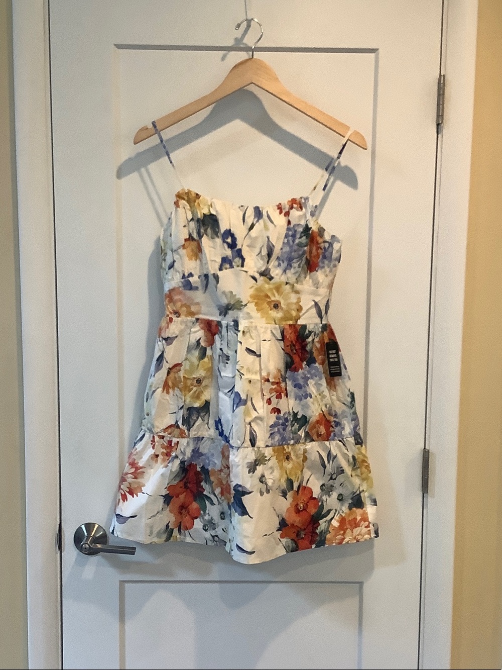 Express Cream Floral Fit-and-Flare Dress with Blue, Yellow & Orange Flowers